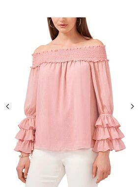 MSK Women’s Off The Shoulder Printed Lined Chiffon Top Size M Dusty Rose Color